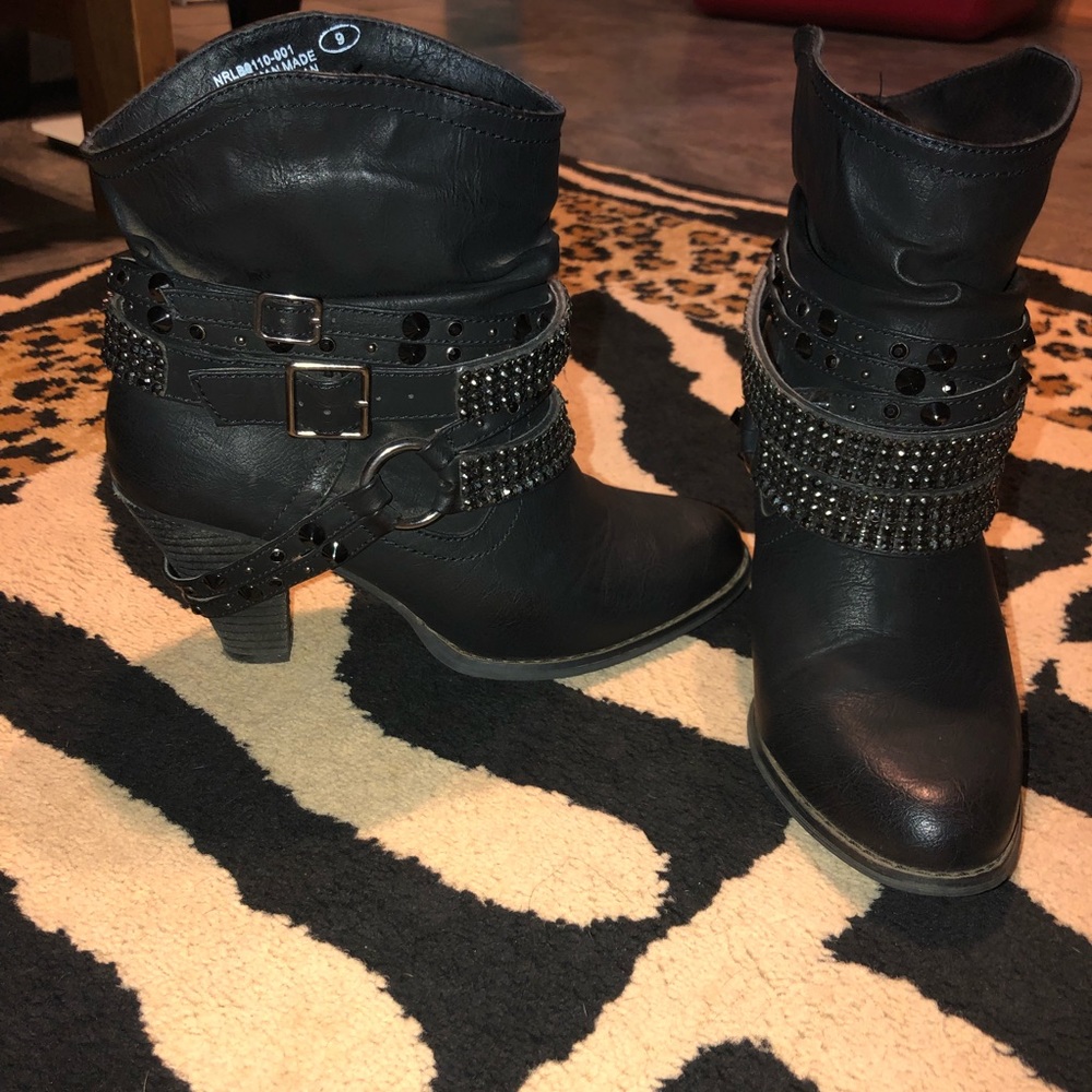 Black bling & stud heeled booties